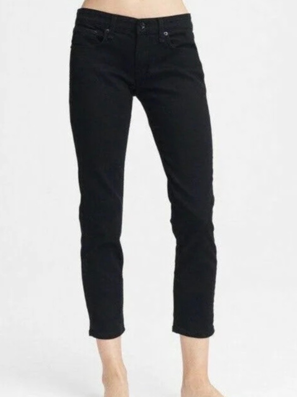 Rag & Bone Dre Low Rise Slim Boyfriend Jeans size 26 Black Frayed Hems Goth